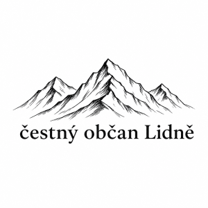 Černý náčrtek hor s textem čestný občan Lidně