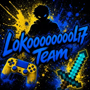 Modrý Nápis Lokoooooool17 Team
Žlutomodré skvrny
Černá postava
Žlutomodrá herní konzole
Diamantový meč z minecraftu