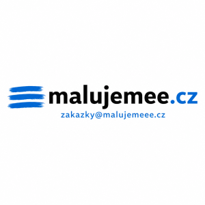 Potřebuji obrázek kde bude firma zakazky@malujemeee.cz. před malujeme budou tři modré proužky je to malířská firma