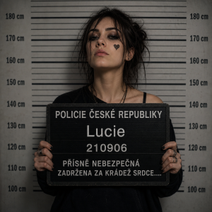 police české republiky, pod tím Lucie, pod tím 210906, pod tím přísně nebezpečná zadržena za krádež srdce....