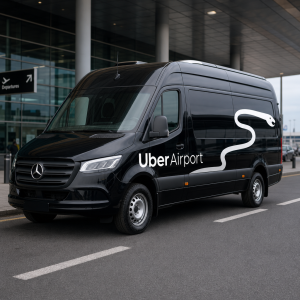 UberAirport vepředu na jedné straně bile. A ze hadu taky. Uber bold a Airport normálně