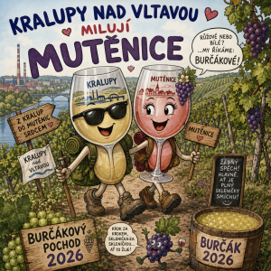 Morava skleničky na víno, hrozny, vinice . Kralupy nad Vltavou milují Mutěnice, Burčákový pochod 2026 Humorně