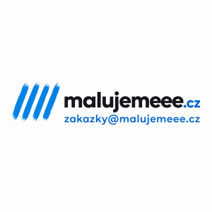 Potřebuji obrázek kde bude firma zakazky@malujemeee.cz. před malujeme budou ctyri modré proužky je to malířská firma