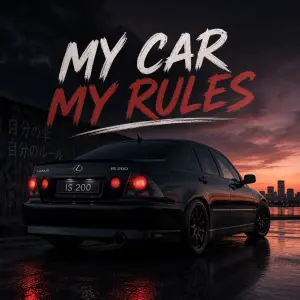 Prosím vytvoř mi nějaký obrázek s autem lexus is 200 a aby tqm byl napis moje auto moje pravidla anglicky