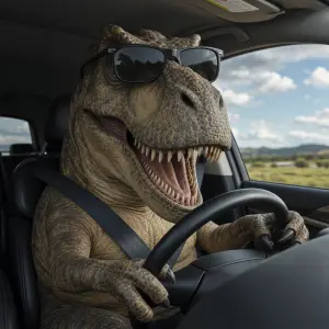 Dinosaur v autě