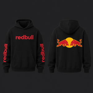 Udělej mi mikinu na rukávech a nadpis redbull. Na zadní stranu logo redbullu