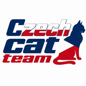 nápis Czech cat team v národních barvách se siluetou kočky