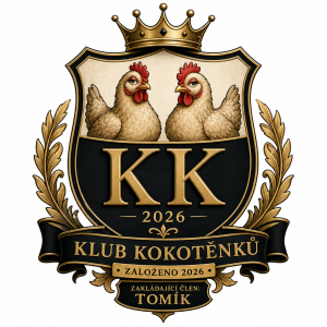 Vytvořit znak Klubu kokotěnků . Jedná se o dva kokotky, založeno 2026, dát erb a jen KK.
Zakládající člen je Tomík