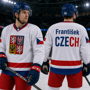Na rukávech české vlajky a na zádech napiš František a pod ním CZECH v národních barvách