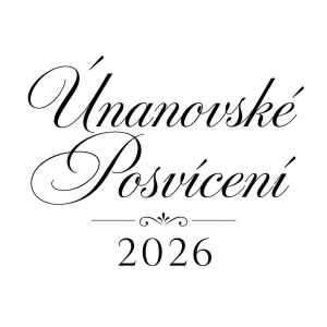 Napsáno Únanovské Posvícení 2026 ať je to elegantní jednoduché a jen černý nápis žádné barvy