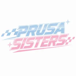 Nápis PRUSA SISTERS ve světle modré a světle růžově barvě. V závodním stylu ale pořad trochu holčičí a classy