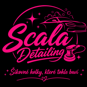 Scala Detailing vše křiklavá růžová a pod tím slogan: ,,Šikovné holky, které tohle baví’’