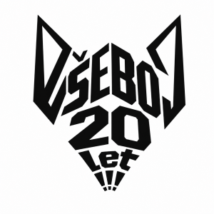 Nápis "Všeboj 20 let!!!" uspořádej do tvaru kosočtverce s ušima. Černobílé