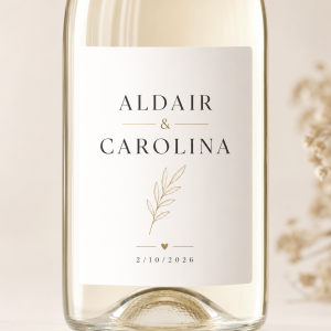 Wedding bottle Aldair and Carolina, 2/10/2026, modern and simple,