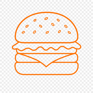 Hamburger, jednoduchý styl, jednobarevně oranžovou barvou. Bez pozadí, aby byly vidět jen obrysy
