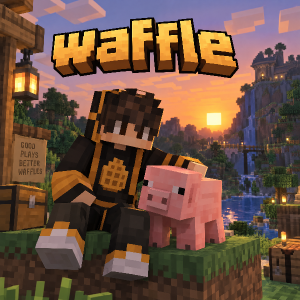 minecraft postavička s prasetem a nápis waffle jako nickname