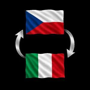 Česká vlajka ze které jde šipka do italské a z té šipka zpět do české a ty šipky byli stříbrné a ty vlajky byli nadsebou