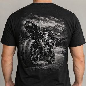 Na zádech obrázek motorky