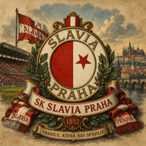 Prosím udělej mi starý znak Slavia barevný a k tomu ještě něco pěkného domysli