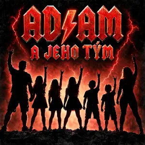 Sedmičlenná rodina ( táta,máma, 3 holky 2 kluci)
Napis ADAM a jeho tým-
ve stylu ACDC s bleskem