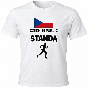 Přední strana: ?? Česká vlajka (menší, vodorovně)
Pod vlajkou: CZECH REPUBLIC
Pod tím: STANDA silueta běžce