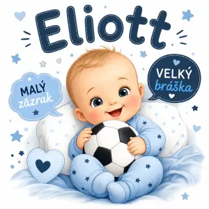 Miminko jméno Eliott,fotbalový míč,malý velký bráška.Veselé,dětské,kreslené,bez figurek,jen miminko