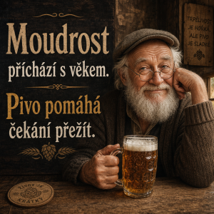 udělej obrázek s tímto názvem
Moudrost
příchází s věkem.
Pivo pomáhá
čekání přežít.