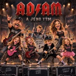 Máma táta a deti v pořadí holka holka kluk holka kluk.
ADAM a jeho tým ve stylu ACDC
Humorné
