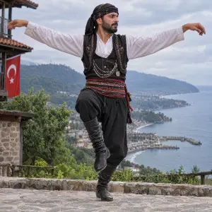 Turek z oblasti cierneho mora tancujuci horon