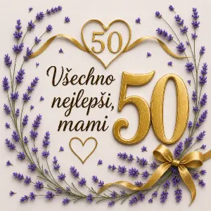 50 daj hore nad text a tie levandule nech su řidší a prepoj este tie levandule hore so zlatou stuhou do tvaru srdce