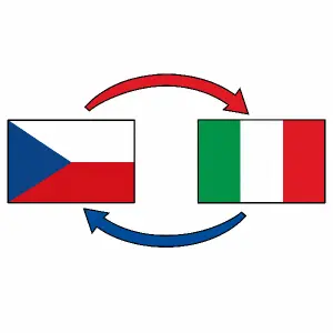 Česká vlajka ze které jde šipka do italské a z té šipka zpět do české