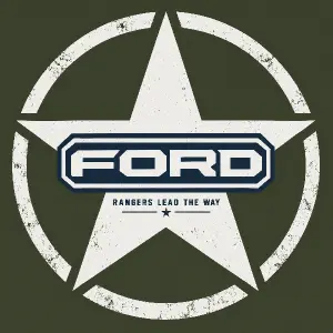 Velka americka vojenska hvezda, v ni moderni - hranate logo FORD - pod ni malym napis Rangers Lead the Way