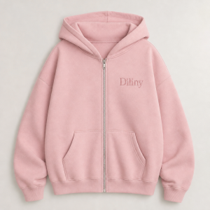 Nekřiklavě růžová zip up oversize mikina s kapucí a nápisem Diliny