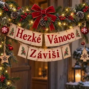 vánoční girlanda s nápisem Hezké Vánoce Záviši