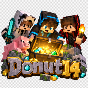 minecraft parta tří postaviček s prasetem, jak objevují poklad, bez plného pozadí, s nickem Donut14