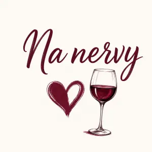 Nápis na nervy, obrázek srdíčka a vínové skleničky