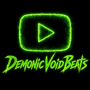Ikona YouTube a název kanálu DemonicVoidBeats v neonově zelené barvě