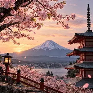 styl japonsko květy a hory
