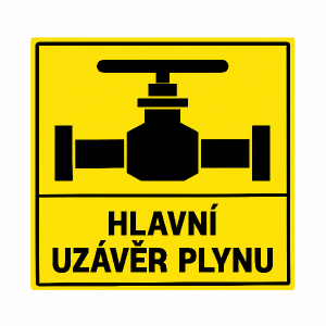 chci značku hlavní uzávěr plynu co se běžně používá v čr, takovou tu s tím nápisem pod tím a aby byla žlutá