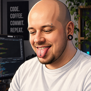obrázek animovaný, bílé tričko, větší detail na obličej (hlavně pearcing a jazyk. Břicho nekouká z trička, ale zároveň je jasná mírná nadváha.