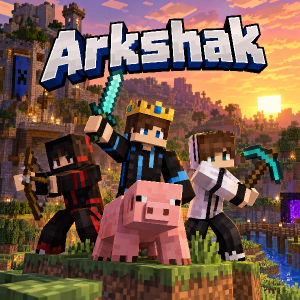 tři postavy v minecraftu s prasetem, přidej výrazný nickame Arkshak