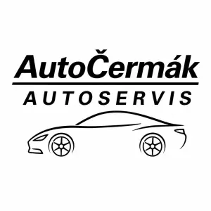 Nápis AutoČermák, podtrženo, pod podtržením nápis AUTOSERVIS, pod nápisem autoservis náčrt auta: střecha, kapota, kola