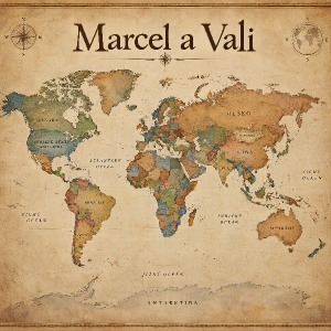 Mapa sveta s nápisem Marcel a Vali