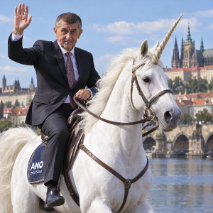 Andrej Babiš jede na jednorožci