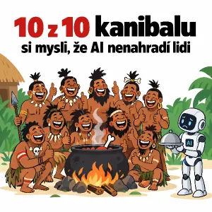 Obrázek ke sloganu:
10 z 10 kanibalu si mysli, že AI nenahradi lidi