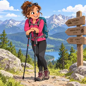 žena opírající se o turistické hole