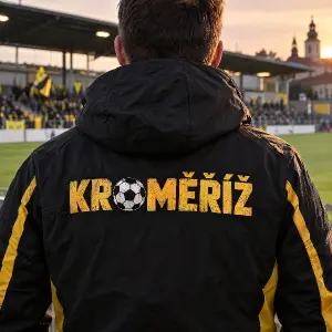 Nápis KROMĚŘÍŽ místo písmena O bude fotbalový míč tak aby bunda působila fanouškovsky