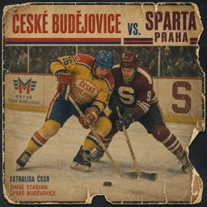 retro obrázek s rozbitými okraji
hokejový souboj české budějovice sparta praha