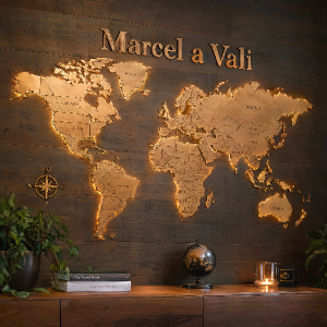 Mapa sveta s nápisem Marcel a Vali