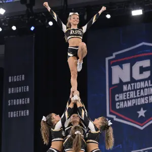 Cheer leading sportovkyně, které dělají stunt